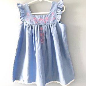 Chambray Embroidered Ruffle sleeve Dress